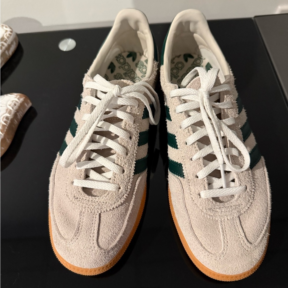 Adidas Women's Cream and Dark Green Sneakers